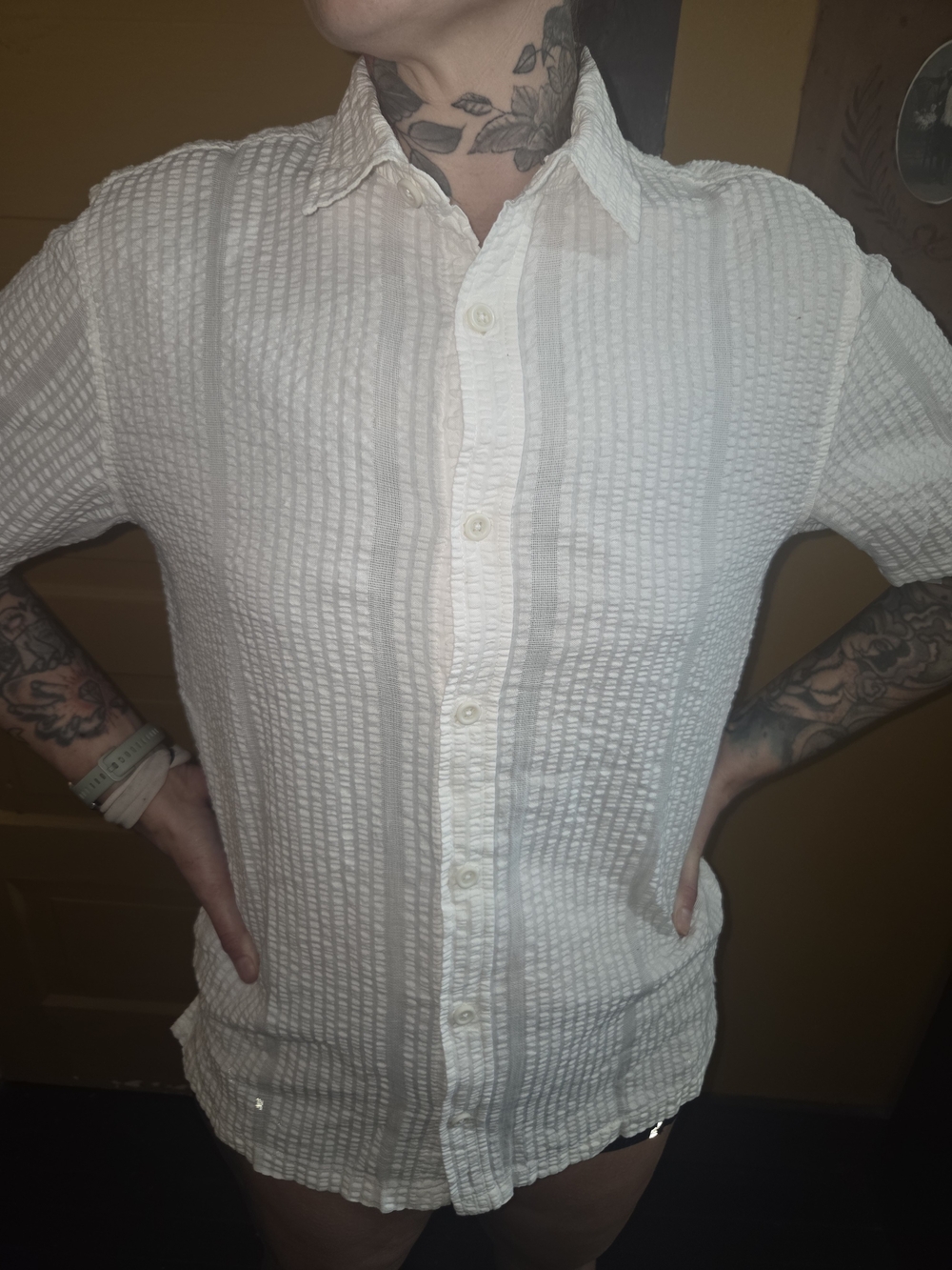 Folk Men's White Textured Short-Sleeve Button-Down Shirt